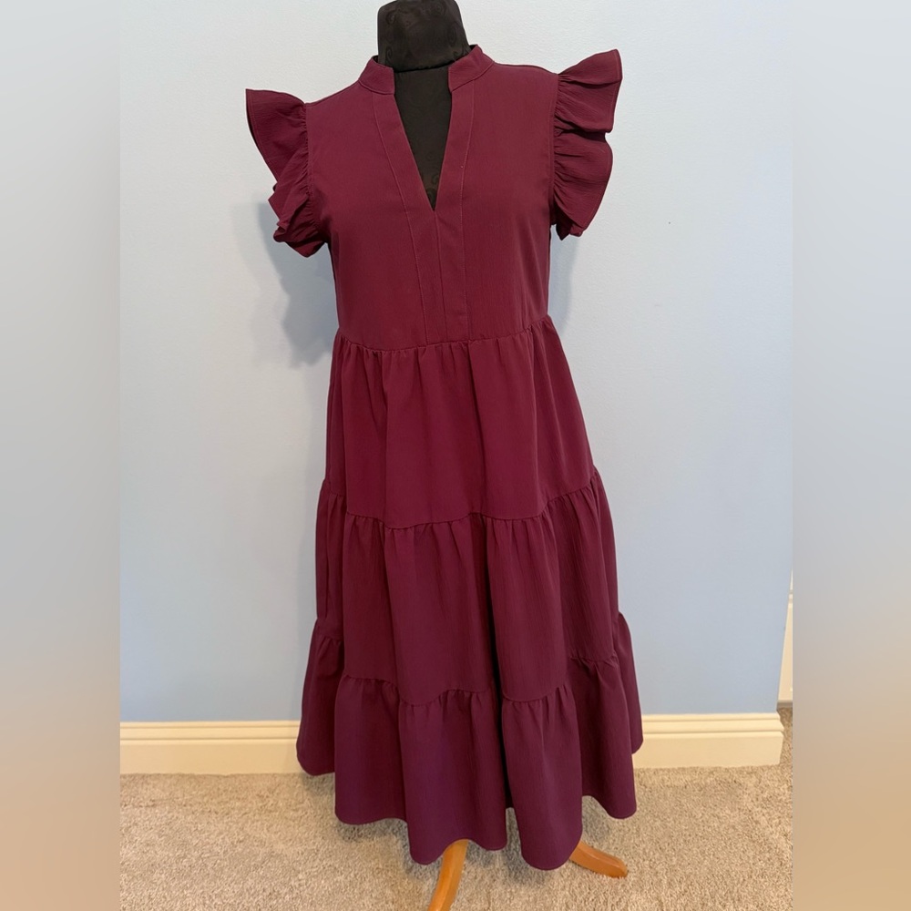 Burgundy Ruffle Sleeve Dress NWT